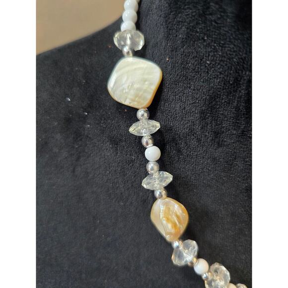 Women's White Beaded Pendant Necklace With Lobster Clasp and Shell Accents - Picture 4 of 4